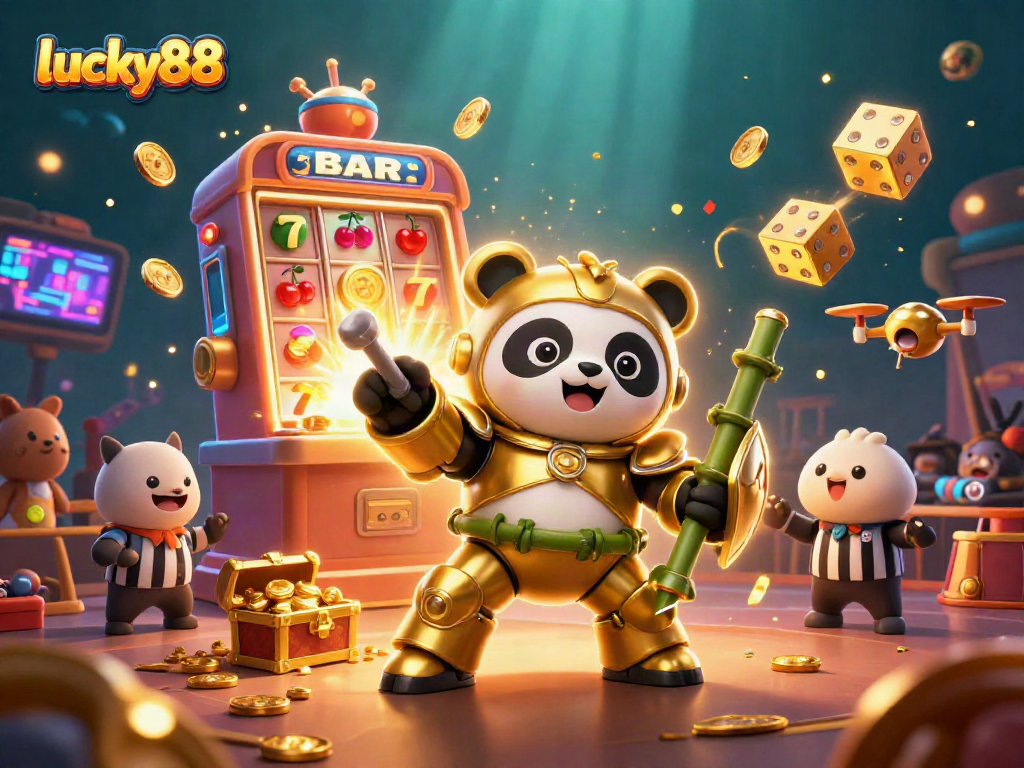 Experience thrilling gameplay with lucky88 at a colorful 3D casino scene filled with vibrant symbols and dynamic action.