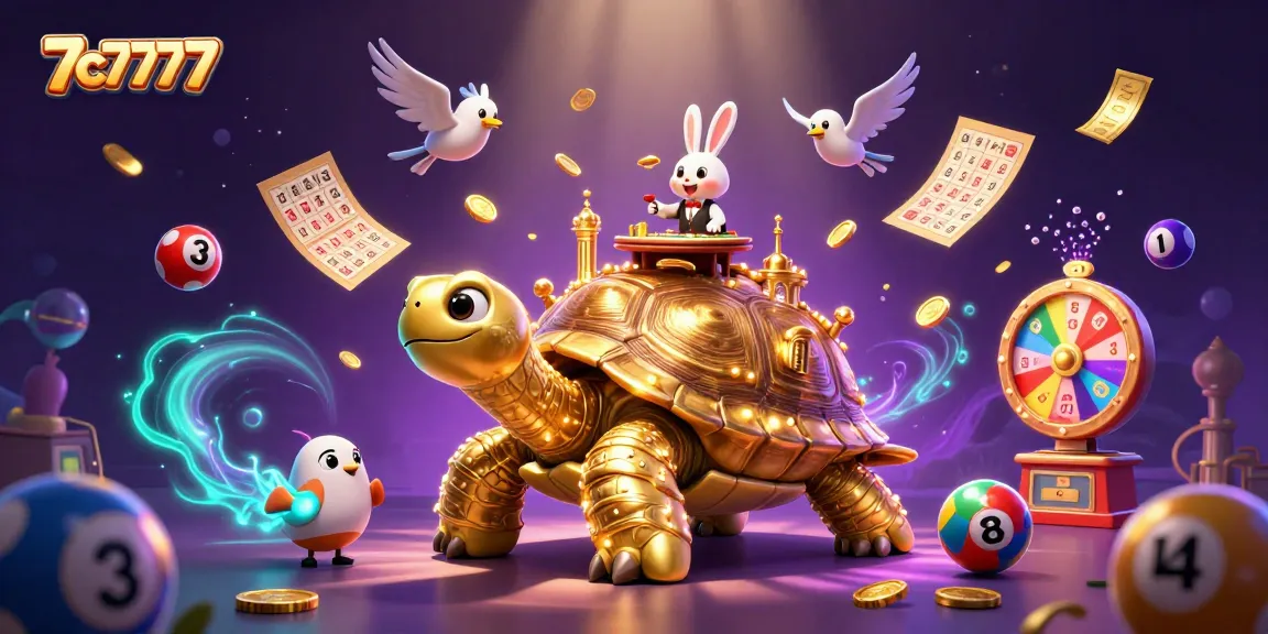 Experience vibrant casino excitement with 7c7777's golden tortoise themed artwork featuring engaging game elements.