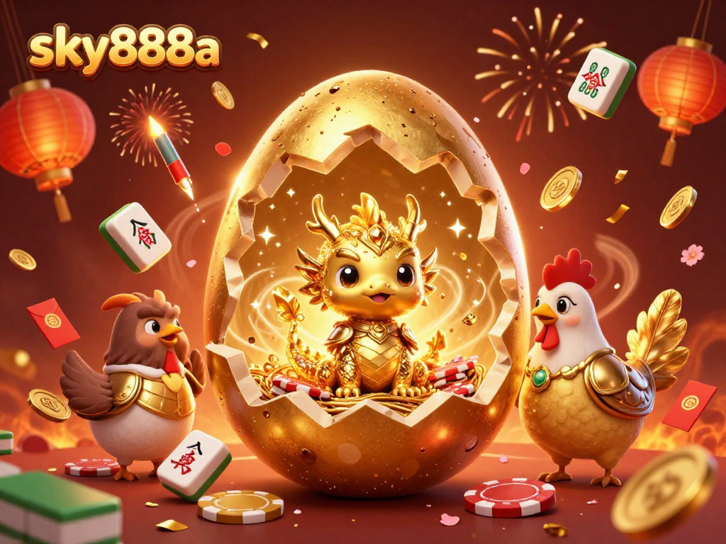 Experience the thrill of sky888a with a luminous golden dragon revealing poker treasures.