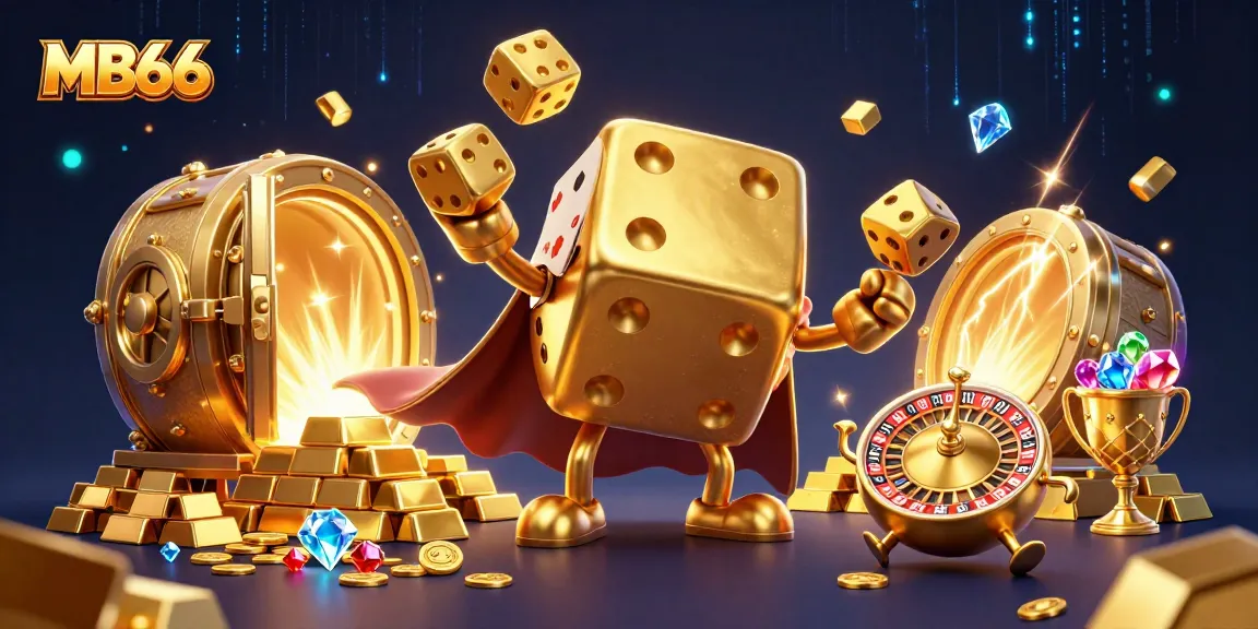 Experience thrilling gambling action at MB66 with a dynamic scene of gambling elements and characters.