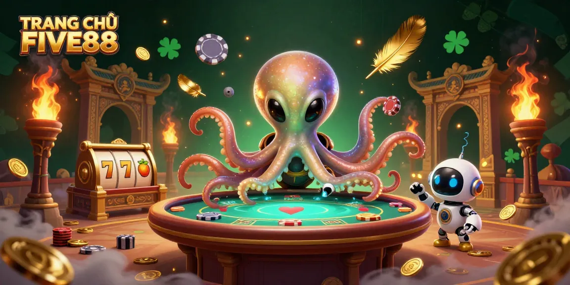 Engage with immersive gambling experiences at TRANG CHỦ FIVE88, featuring a cosmic poker scene.