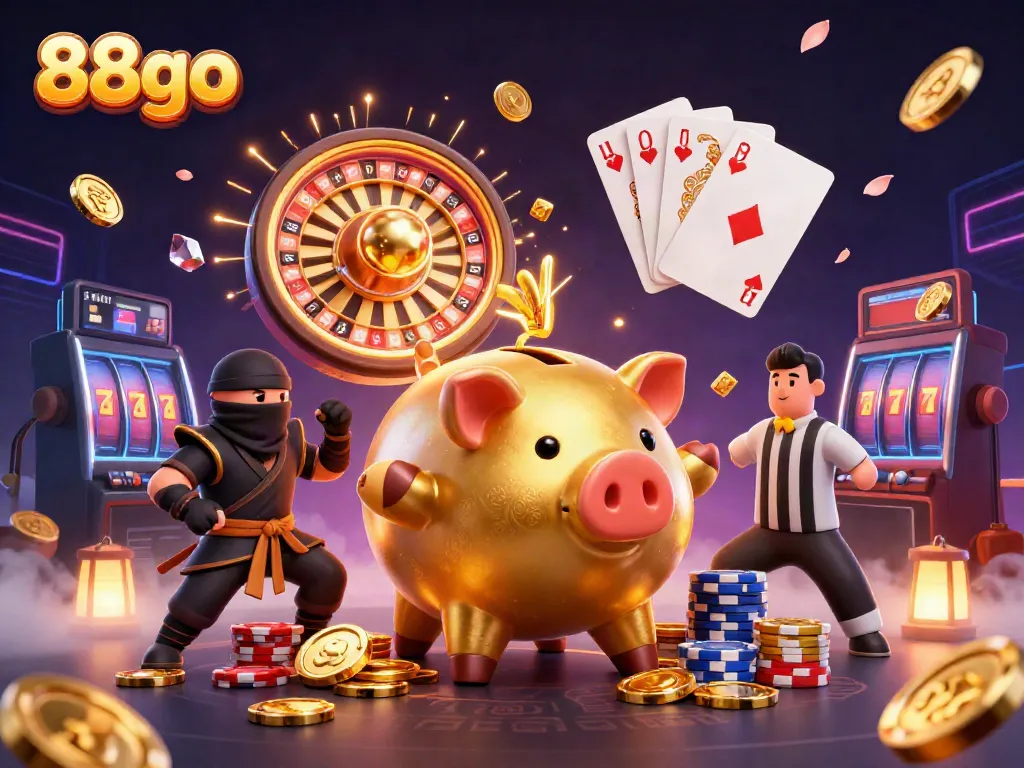 Watch how the 88go sumo wrestler shakes loose coins in this vibrant casino illustration.