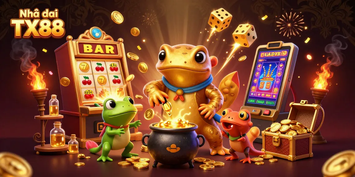 Experience the thrill of Nhà cái TX88 with golden elements and vibrant casino action in this immersive scene.