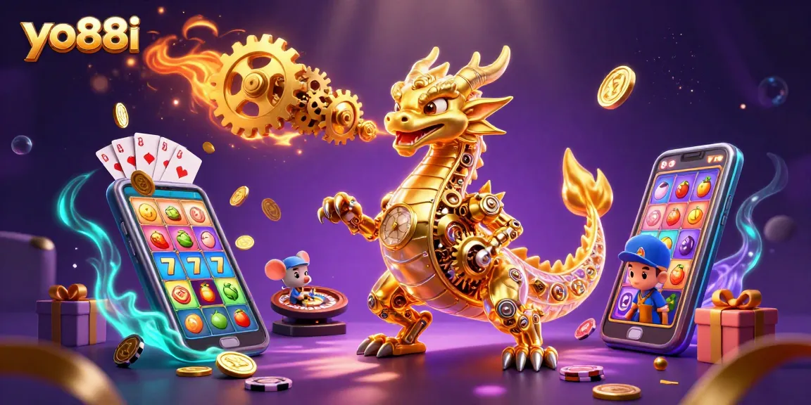 Spin to win with yo88i! Engage with a dynamic slot game scene featuring gold coins and vibrant visuals.