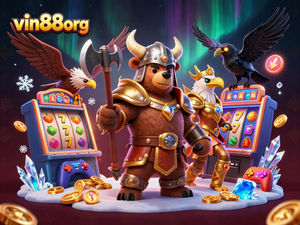 Experience thrilling slots and jackpots at vin88org with Viking characters in an electrifying casino scene.