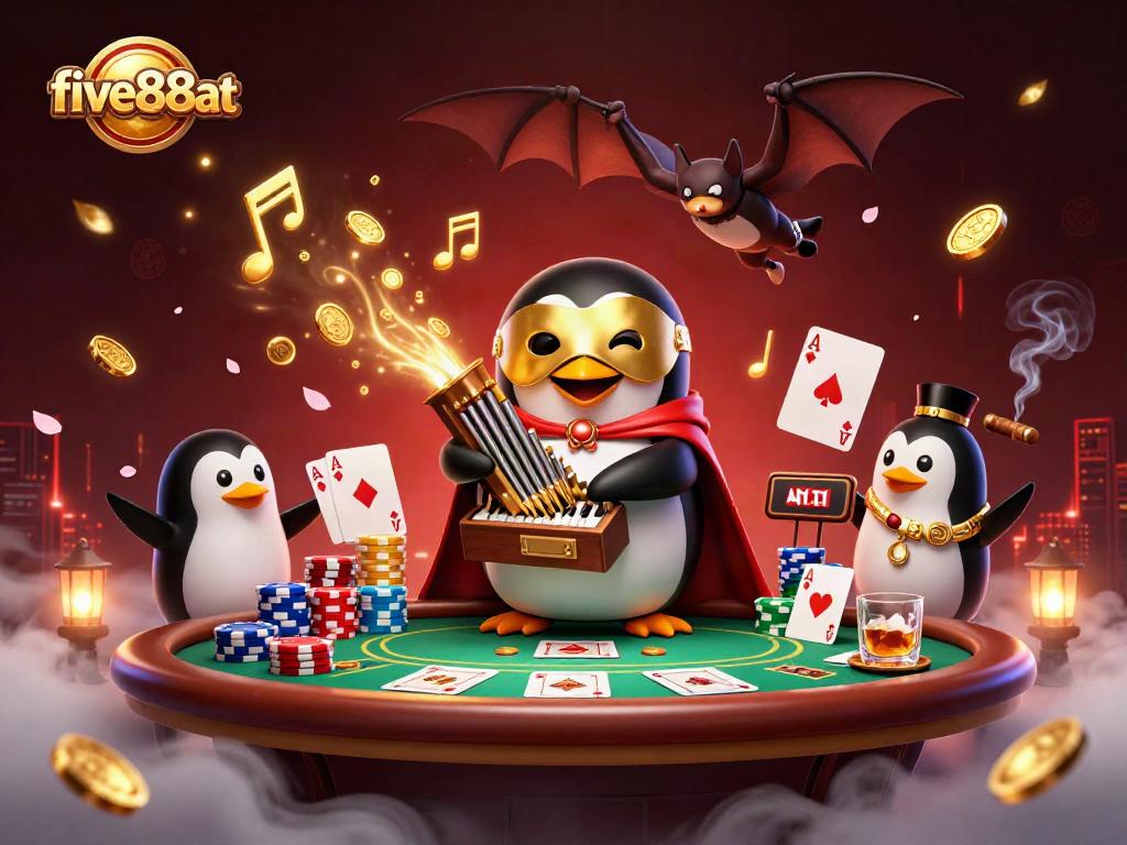 Play exciting poker at five88at with phantom characters in a lively casino scene.