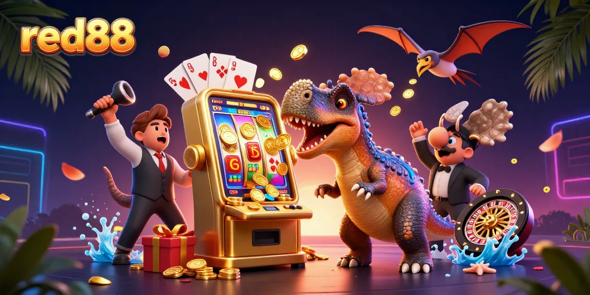 Experience excitement at red88 as a dinosaur hits the jackpot at a golden slot machine